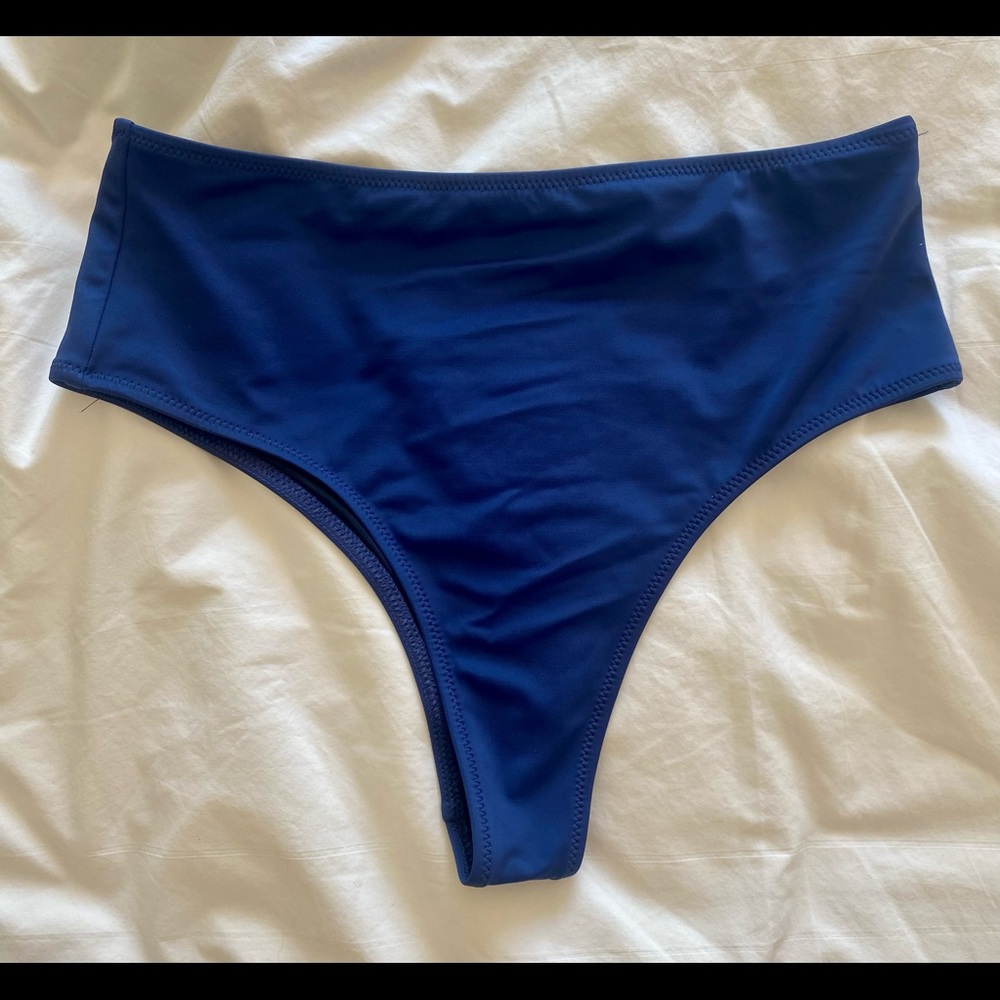 Solid and Striped High Waisted Cheeky Bikini Bottom Medium